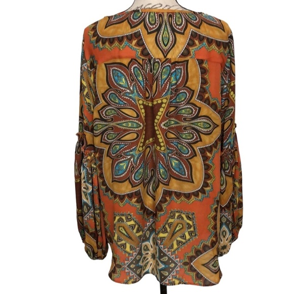Grace The Perfect Fit Boho Paisley Balloon Sleeve Keyhole Blouse Size XL… - Picture 2 of 10